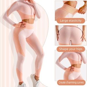 3 Piece Yoga  sport  Tracksuit Workout Set - High Waist Leggings and Crop Top